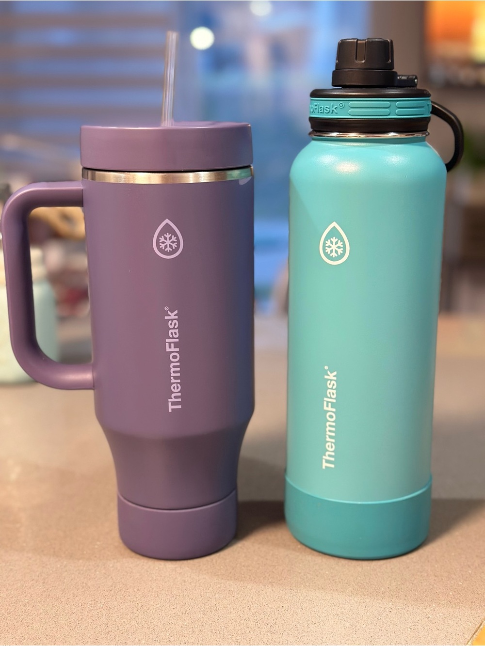 ThermoFlask Insulated Travel Mug & Bottle Set - Purple and Teal